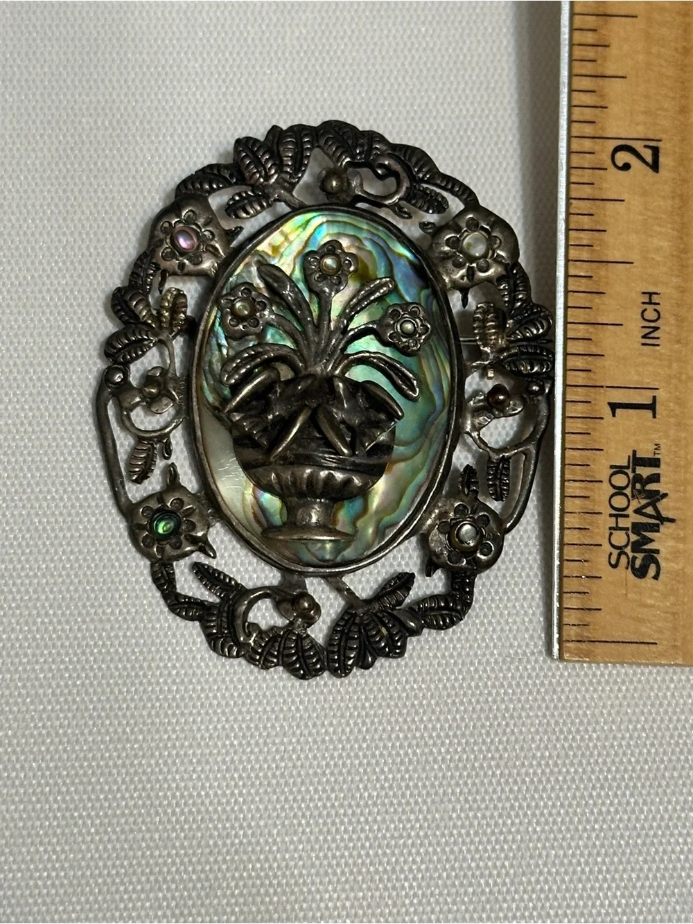 Vintage Mexican sterling silver and abalone shell floral brooch and pendant.